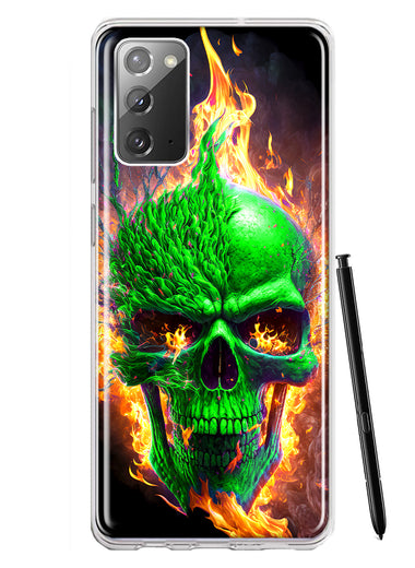 Samsung Galaxy Note 20 Green Flaming Skull Burning Fire Double Layer Phone Case Cover