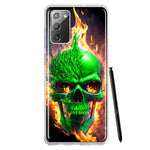 Samsung Galaxy Note 20 Green Flaming Skull Burning Fire Double Layer Phone Case Cover