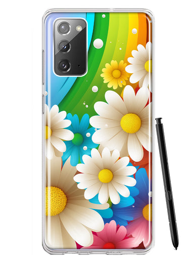 Samsung Galaxy Note 20 Colorful Rainbow Daisies Blue Pink White Green Double Layer Phone Case Cover