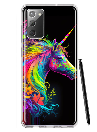 Samsung Galaxy Note 20 Neon Rainbow Glow Unicorn Floral Hybrid Protective Phone Case Cover