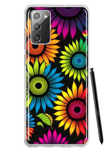 Samsung Galaxy Note 20 Neon Rainbow Glow Sunflowers Colorful Floral Pink Purple Double Layer Phone Case Cover