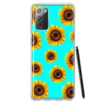 Samsung Galaxy Note 20 Yellow Sunflowers Polkadot on Turquoise Teal Double Layer Phone Case Cover