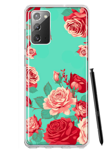 Samsung Galaxy Note 20 Turquoise Teal Vintage Pastel Pink Red Roses Double Layer Phone Case Cover