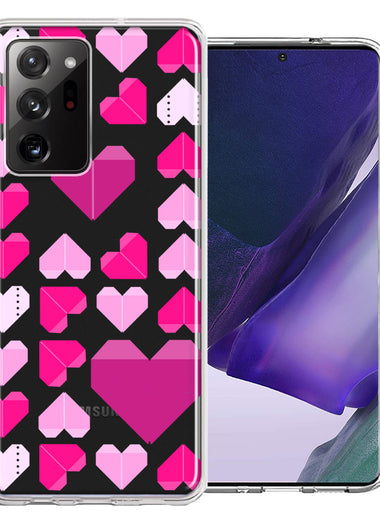 Samsung Galaxy Note 20 Ultra Pink Purple Origami Valentine's Day Polkadot Hearts Design Double Layer Phone Case Cover