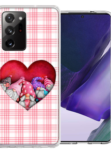Samsung Galaxy Note 20 Ultra Valentine's Day Garden Gnomes Heart Love Pink Plaid Double Layer Phone Case Cover