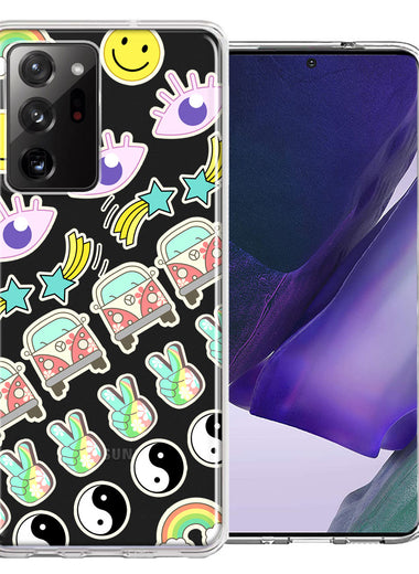 Samsung Galaxy Note 20 Ultra 70's Yin Yang Hippie Happy Peace Stars Design Double Layer Phone Case Cover