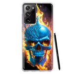 Samsung Galaxy Note 20 Ultra Blue Flaming Skull Burning Fire Double Layer Phone Case Cover