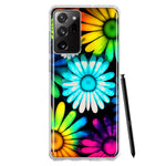 Samsung Galaxy Note 20 Ultra Neon Rainbow Daisy Glow Colorful Daisies Baby Blue Pink Yellow White Double Layer Phone Case Cover