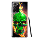Samsung Galaxy Note 20 Ultra Green Flaming Skull Burning Fire Double Layer Phone Case Cover
