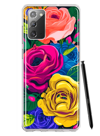 Samsung Galaxy Note 20 Vintage Pastel Abstract Colorful Pink Yellow Blue Roses Double Layer Phone Case Cover