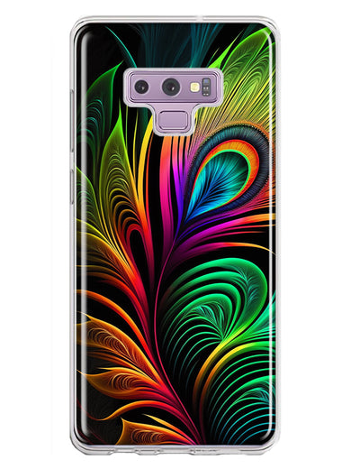 Samsung Galaxy Note 9 Neon Rainbow Glow Peacock Feather Hybrid Protective Phone Case Cover