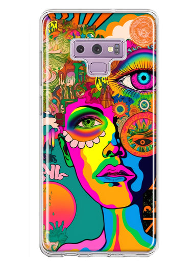 Samsung Galaxy Note 9 Neon Rainbow Psychedelic Hippie One Eye Pop Art Hybrid Protective Phone Case Cover