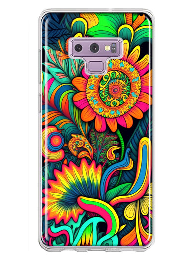 Samsung Galaxy Note 9 Neon Rainbow Psychedelic Indie Hippie Sunflowers Hybrid Protective Phone Case Cover