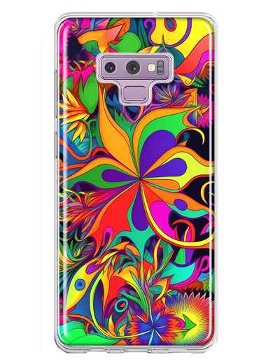 Samsung Galaxy Note 9 Neon Rainbow Psychedelic Hippie Wild Flowers Hybrid Protective Phone Case Cover