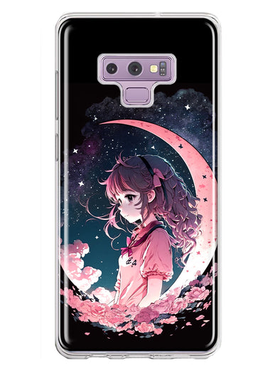 Samsung Galaxy Note 9 Kawaii Manga Pink Cherry Blossom Dreaming Moon Girl Hybrid Protective Phone Case Cover