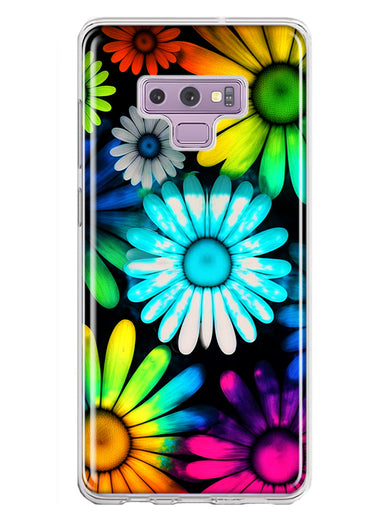 Samsung Galaxy Note 9 Neon Rainbow Daisy Glow Colorful Daisies Baby Blue Pink Yellow White Double Layer Phone Case Cover