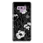 Samsung Galaxy Note 9 Line Drawing Art White Floral Flowers Hybrid Protective Phone Case Cover