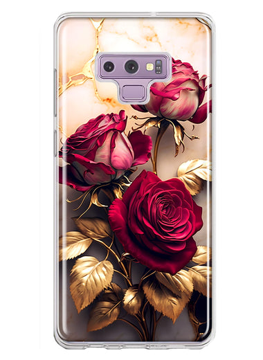 Samsung Galaxy Note 9 Romantic Elegant Gold Marble Red Roses Double Layer Phone Case Cover