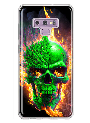 Samsung Galaxy Note 9 Green Flaming Skull Burning Fire Double Layer Phone Case Cover