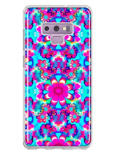 Samsung Galaxy Note 9 Pink Blue Vintage Hippie Tie Dye Flowers Hybrid Protective Phone Case Cover