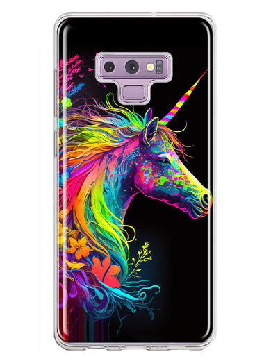 Samsung Galaxy Note 9 Neon Rainbow Glow Unicorn Floral Hybrid Protective Phone Case Cover
