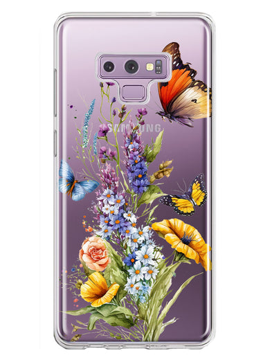 Samsung Galaxy Note 9 Yellow Purple Spring Flowers Butterflies Floral Hybrid Protective Phone Case Cover