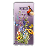 Samsung Galaxy Note 9 Yellow Purple Spring Flowers Butterflies Floral Hybrid Protective Phone Case Cover