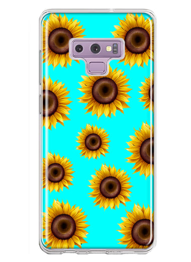 Samsung Galaxy Note 9 Yellow Sunflowers Polkadot on Turquoise Teal Double Layer Phone Case Cover