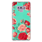 Samsung Galaxy Note 9 Turquoise Teal Vintage Pastel Pink Red Roses Double Layer Phone Case Cover