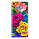 Samsung Galaxy Note 9 Vintage Pastel Abstract Colorful Pink Yellow Blue Roses Double Layer Phone Case Cover