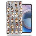 Motorola One 5G Ace Cute Morning Coffee Lovers Gnomes Characters Drip Iced Latte Americano Espresso Brown Double Layer Phone Case Cover
