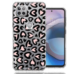 Motorola One 5G Ace Cute Pink Leopard Print Hearts Valentines Day Love Double Layer Phone Case Cover