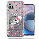 Motorola One 5G Ace Pink Dead Valentine Skull Frap Hearts If I had Feelings They'd Be For You Love Double Layer Phone Case Cover