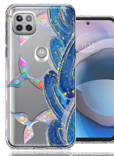 Motorola Moto G Stylus 5G Rainbow Mermaid Tails Scales Ocean Waves Beach Girls Summer Double Layer Phone Case Cover