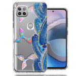 Motorola One 5G Ace Rainbow Mermaid Tails Scales Ocean Waves Beach Girls Summer Double Layer Phone Case Cover