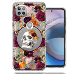 Motorola One 5G Ace Romance Is Dead Valentines Day Halloween Skull Floral Autumn Flowers Double Layer Phone Case Cover