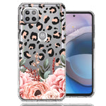 For Motorola One 5G Ace Classy Blush Peach Peony Rose Flowers Leopard Phone Case Cover