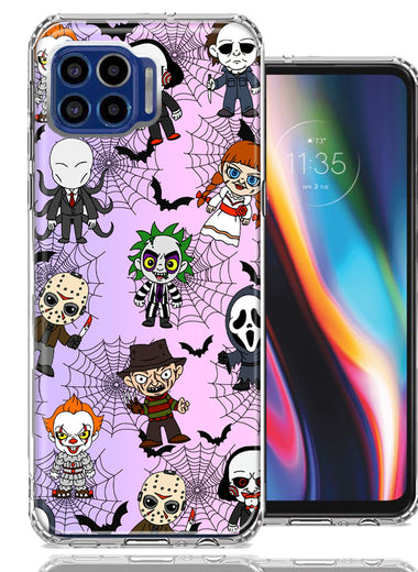 Motorola One 5G Classic Haunted Horror Halloween Nightmare Characters Spider Webs Design Double Layer Phone Case Cover