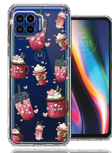 Motorola One 5G Coffee Lover Valentine's Hearts Pink Drink Latte Double Layer Phone Case Cover