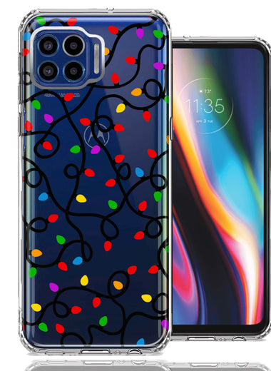 Motorola One 5G Colorful Nostalgic Vintage Christmas Holiday Winter String Lights Design Double Layer Phone Case Cover