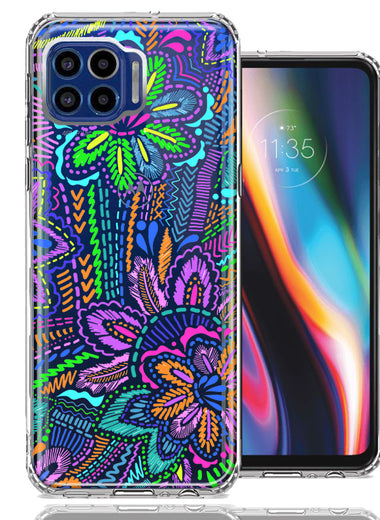 Motorola One 5G Colorful Summer Flowers Doodle Art Design Double Layer Phone Case Cover