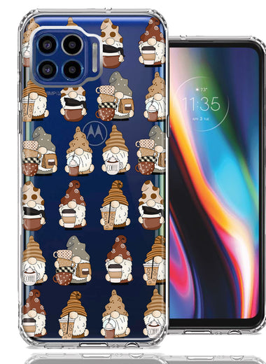 Motorola One 5G Cute Morning Coffee Lovers Gnomes Characters Drip Iced Latte Americano Espresso Brown Double Layer Phone Case Cover