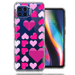 Motorola One 5G Pink Purple Origami Valentine's Day Polkadot Hearts Design Double Layer Phone Case Cover