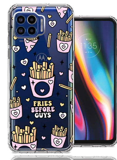 Motorola One 5G Cute Valentine Pink Love Hearts Fries Before Guys Double Layer Phone Case Cover