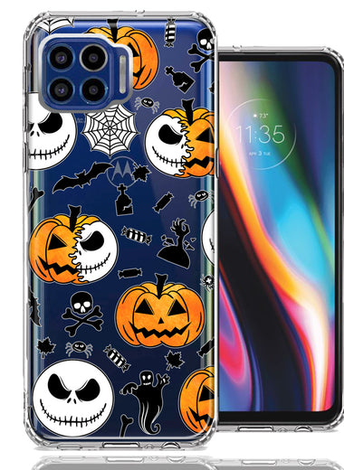 Motorola One 5G Halloween Jack-O-Lantern Pumpkin Skull Spooky Design Double Layer Phone Case Cover