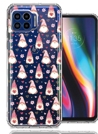 Motorola One 5G Pink Blush Valentines Day Flower Hearts Gnome Characters Cute Double Layer Phone Case Cover