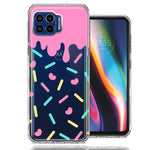 Motorola One 5G Pink Drip Frosting Cute Heart Sprinkles Kawaii Cake Design Double Layer Phone Case Cover