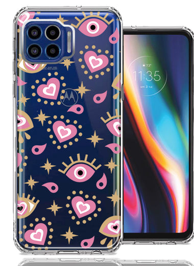 Motorola One 5G Pink Evil Eye Lucky Love Law Of Attraction Design Double Layer Phone Case Cover