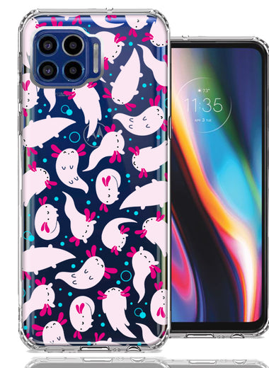 Motorola One 5G Pink Happy Swimming Axolotls Polka Dots Double Layer Phone Case Cover