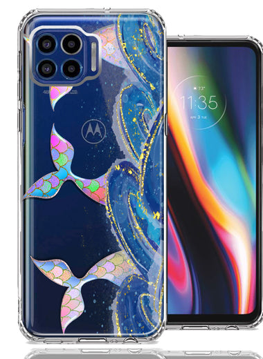 Motorola One 5G Rainbow Mermaid Tails Scales Ocean Waves Beach Girls Summer Double Layer Phone Case Cover